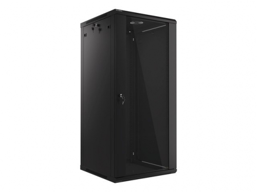 Lanberg wall-mounted installation rack cabinet 19'' 27U 600x600mm black (glass door)