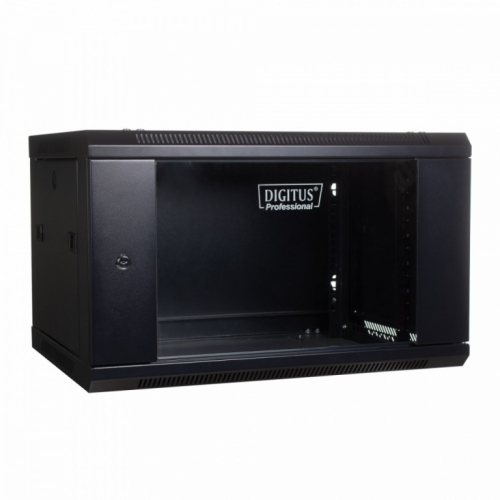 Digitus Wall mount cabinet 19 6U 368/600/450mm, glass door, black (RAL 9004)