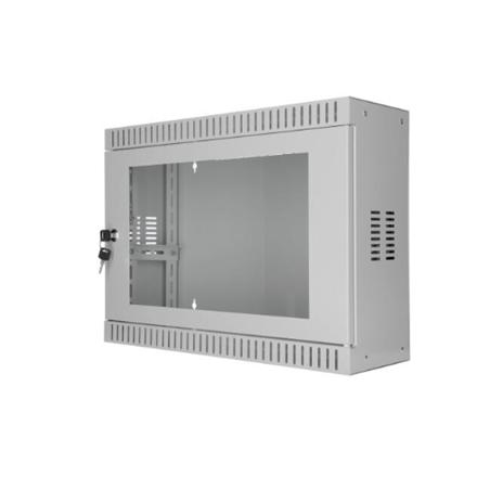 SOMI Networks | 3U, 19” Standard Vertical Installation Vertical Mount Cabinet | 3U-54/18SNC | Gray | Cable Entrances; Glass Doors; Assembled | Depth: 18 cm 3U-54/18SNC