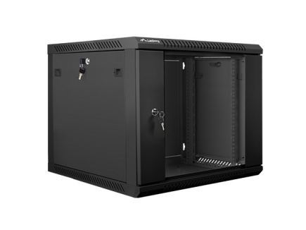 Lanberg wall-mounted installation rack cabinet 19'' 9U 600x600mm black (glass door)