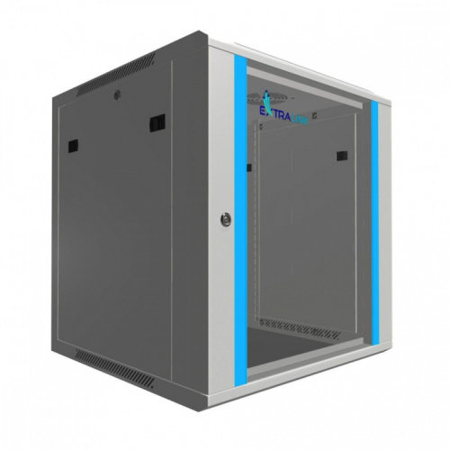 Extralink Wall cabinet rack 12U 600x600 gray glass door
