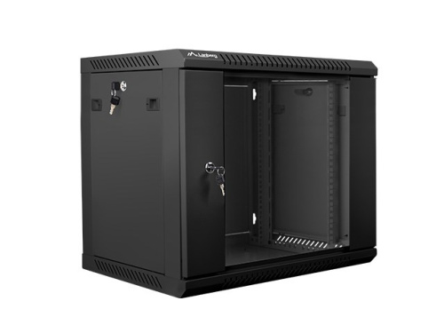 Lanberg 19'' wall-mounted installation cabinet 9U 600x450mm black (glass door)