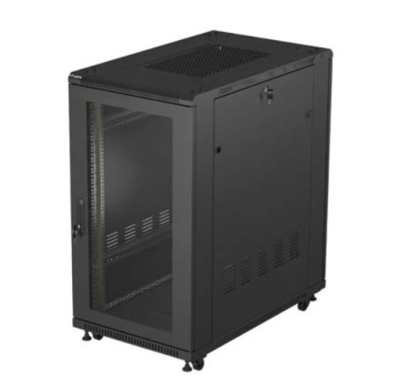 Lanberg Szafa instalacyjna rack stojąca 19 cali 22U 600x1000 czarna drzwi perforowane ( flat pack)