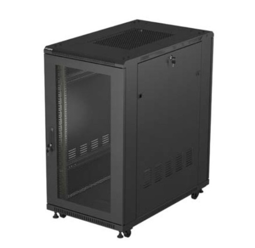 Lanberg Szafa instalacyjna rack stojąca 19 cali 22U 600x1000 czarna drzwi perforowane ( flat pack)