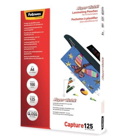 Fellowes SuperQuick A4 Glossy 125 Micron Laminating Pouch