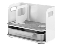 DIGITUS Desk organizer with storage drawer + QI Charger white/grey
