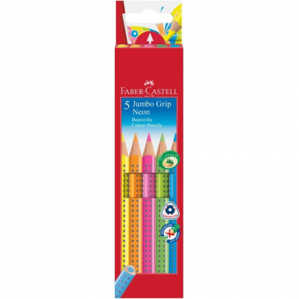 FABER-CASTELL Buntstift Jumbo Grip Neon 5er-Etui