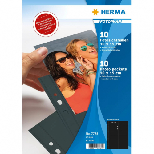 HERMA Fotosichthüllen 100 x 150 mm hoch schwarz 10 Hüllen