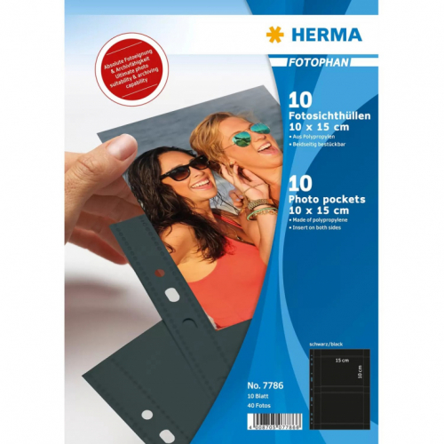 HERMA Fotosichthüllen 100 x 150 mm quer schwarz 10 Hüllen