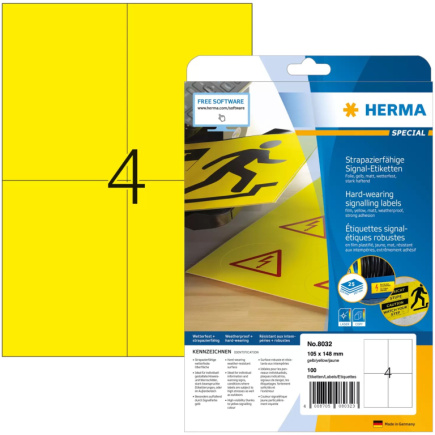 HERMA Signal-Schilder A4 105x148 mm gelb Folie 100 St.