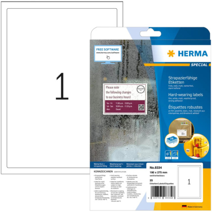HERMA Schilder A4 weiß 190x275 mm Folie 25 St.