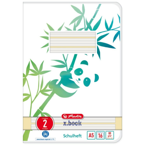 Herlitz Schulheft A5 GREENline 16 Bl. Lineatur 02 Panda