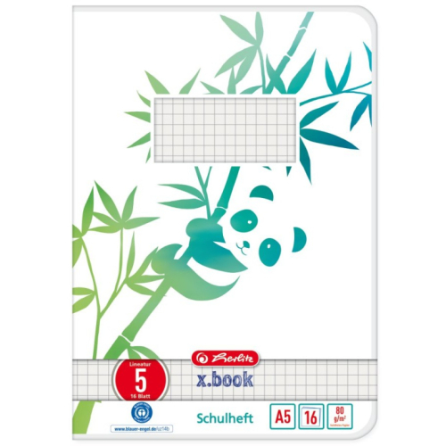 Herlitz Schulheft A5 GREENline 16 Bl. Lineatur 05 Panda