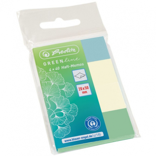 Herlitz PostIt s 20x50mm 4x40Bl. GREENline farblich sortier