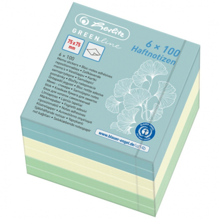 Herlitz Haftnotizblock 75x75mm 6x100Bl GREENline farb. sort.