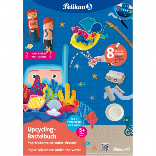 Pelikan Upcycling Bastelbuch mit Sticker. Meereswelt A4