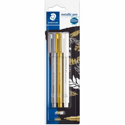 STAEDTLER Marker metallic pen gold. silber & white BK retail