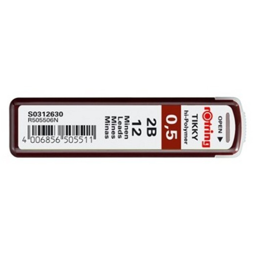 ROTRING Feinmine Dose Feinminen 12 Stück 0.5 2B