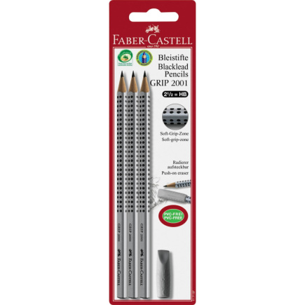 FABER-CASTELL Bleistift Grip 2001 HB 3x +Radierer BK