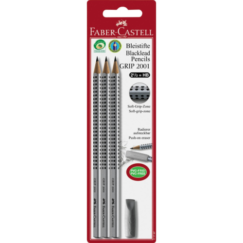 FABER-CASTELL Bleistift Grip 2001 HB 3x +Radierer BK