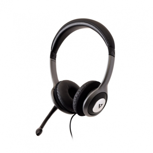 V7 HU521-2EP headphones/Kõrvaklapid mikrofoniga Wired Head-band Office/Call center Black, Silver