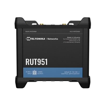 Industrial Cellular router | RUT951 | 802.11n | 10/100 Mbit/s | Ethernet LAN (RJ-45) ports 4 | Mesh Support No | MU-MiMO No | 2G/3G/4G | Antenna type 	2 x SMA for LTE, 2 x RP-SMA | 0
