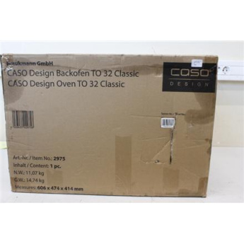 Восстановленный. Caso Design Oven TO 32 Classic, +pizza stone, 5 functions, Черный | Caso Design Oven | TO 32 Classic | 32 L | 1850 W | Черный | DAMAGED PACKAGING, DOORS CROOKED