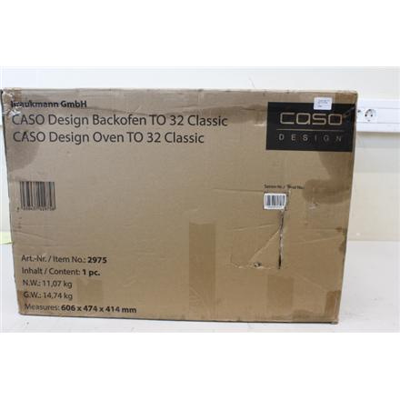 Renew. Caso Design Oven TO 32 Classic, +pizza stone, 5 functions, Black | Caso Design Oven | TO 32 Classic | 32 L | 1850 W | Black | DAMAGED PACKAGING, DOORS CROOKED