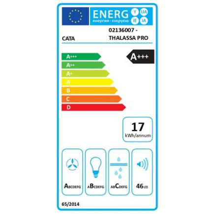 CATA Hood | THALASSA PRO 60 GWH | Wall mounted | Energy efficiency class A+++ | Width 60 cm | 842 m³/h | Electronic | LED | Valge Glass
