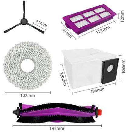 Midea V15 Spare Parts kit: 1x Side Brush, 2x Mop Pad, 1x Roller Brush, 1x Filter, 1x Dust Bag 12175000A46859