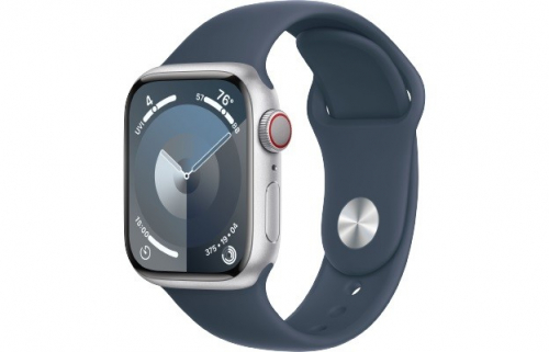 Apple Watch Series 9 GPS + Cellular 41mm Silver Aluminium Case with Storm Blue Sport Band - S/M