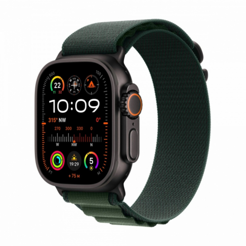 Apple Watch Ultra 2 GPS + Cellular 49 mm Black Titanium Case with Dark Green Alpine Loop - Small