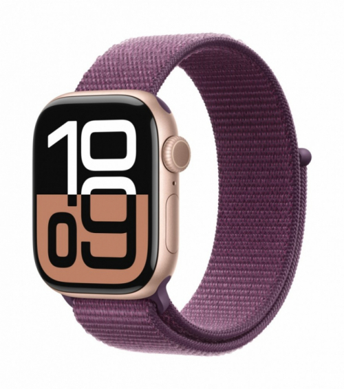 Apple Watch Series 10 GPS + Cellular 42 mm Rose Gold Aluminium Case with Plum Sport Loop