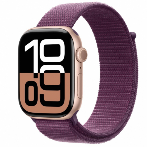 Apple Watch Series 10 GPS 46 mm Rose Gold Aluminium Case with Plum Sport Loop