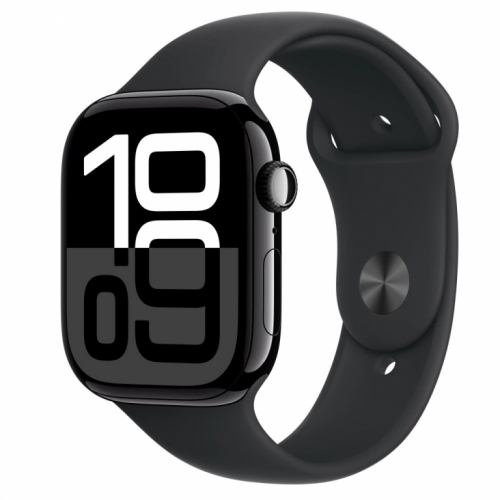 Apple Watch Series 10 GPS 46 mm Jet Black Aluminium Case with Black Sport Band - S/M