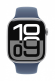 Apple Watch Series 10 GPS 46 mm Silver Aluminium Case with Denim Sport Band - S/M