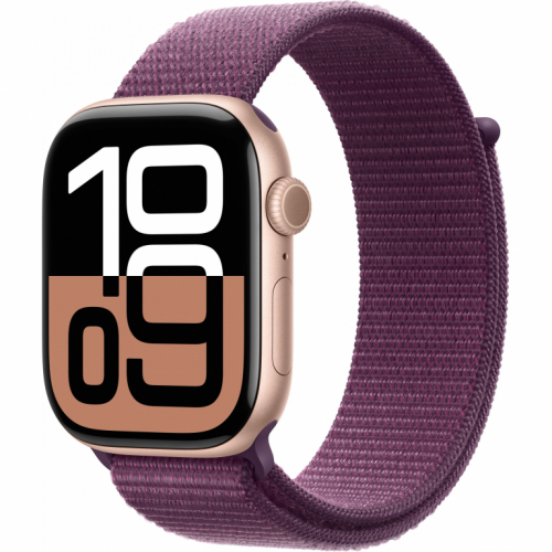 APPLE Watch Series 10 GPS 46mm Rose Gold Aluminium Case with Plum Sport Loop