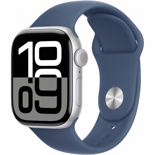 APPLE Watch Series 10 GPS + Cellular 42mm Silver Aluminium Case with Denim Sport Band - M/L