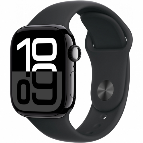 APPLE Watch Series 10 GPS + Cellular 42mm Jet Black Aluminium Case with Black Sport Band - M/L