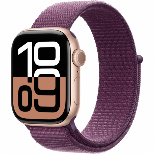 APPLE Watch Series 10 GPS + Cellular 42mm Rose Gold Aluminium Case with Plum Sport Loop