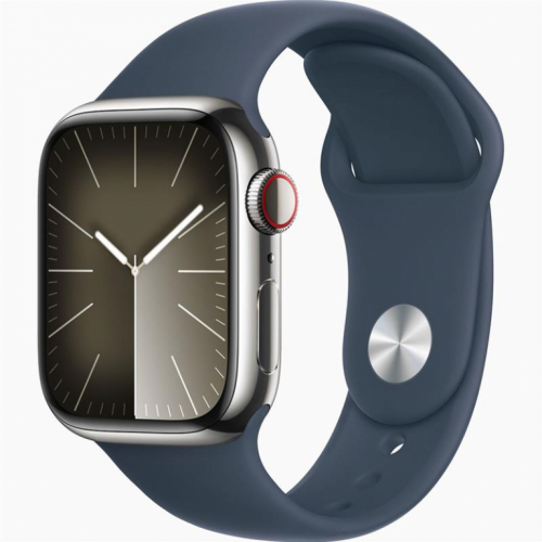 Apple Watch Series 9 GPS + Cellular, 41 mm, Sport Band, S/M, hõbe roostevaba teras / sinine - Nutikell / MRJ23ET/A