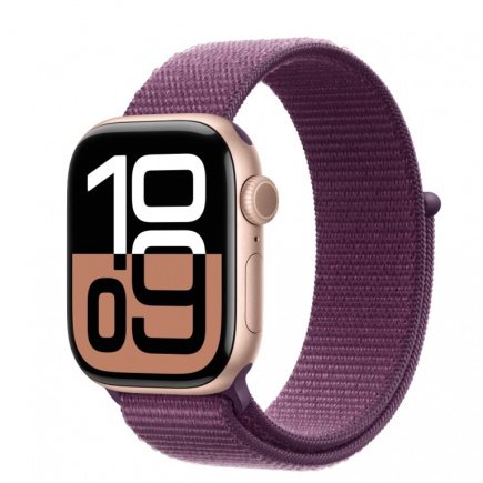 Apple Watch Series 10 GPS 42 mm Rose Gold Aluminium Case with Plum Sport Loop