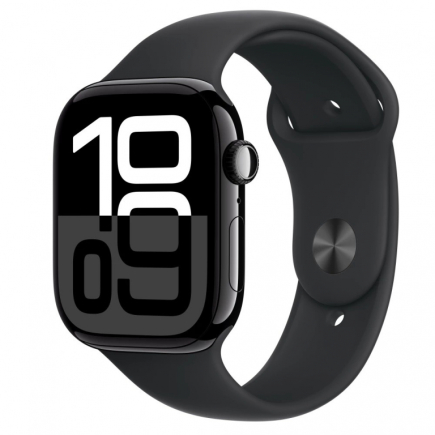 Apple Watch Series 10 GPS 46 mm Jet Black Aluminium Case with Black Sport Band - M/L