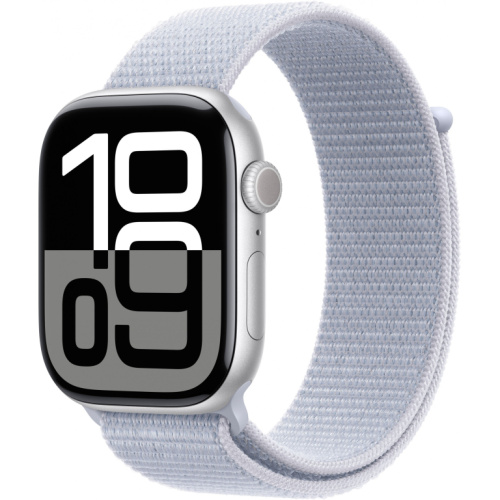 Apple Watch Series 10 GPS 46mm Silver Aluminium Case with Sport Loop - Blue Cloud