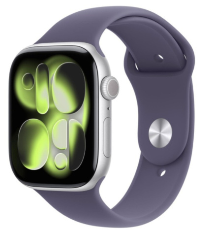 Apple Watch Series 11 GPS+Cellular 46mm Silver Aluminium Case with Purple Fog Sport Band - M/L Apple Watch Series 11 GPS+Cellular 46mm Silver Aluminium Case with Purple Fog Sport Band - M/L