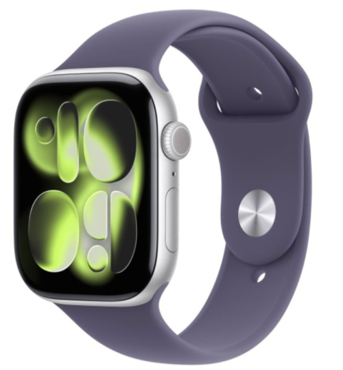 Apple Watch Series 11 GPS+Cellular 46mm Silver Aluminium Case with Purple Fog Sport Band - M/L