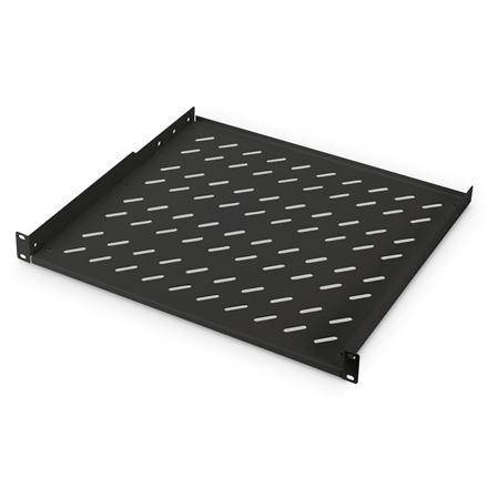 Digitus | 1U Fixed Shelf for Racks | DN-19 TRAY-1-400-SW | Black | The shelves for fixed mounting can be installed easy on the two front 483 mm (19“) profile rails of your 483 mm (19“) network- or server cabinet. Due to their stable, perforated steel