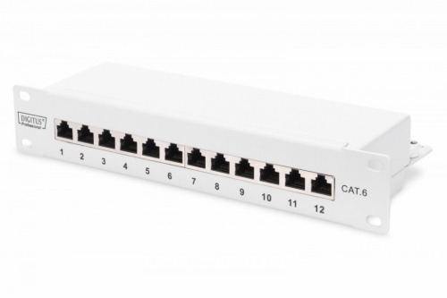 Digitus Patch panel 10 inches 12-port RJ-45 Kat.6 shielded 1U complete LSA, cable bracket, gray