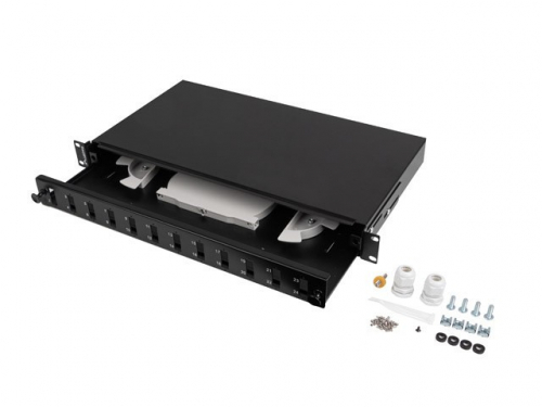 Lanberg Fiber Optic Distribution Box 12XSC duplex/12XLC QUAD rack 19 1U black + accessories