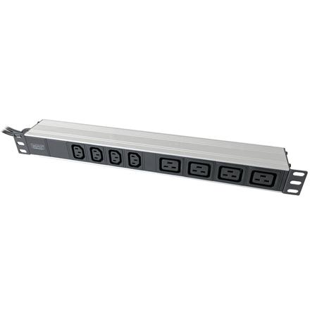 1U Aluminum PDU, rackmountable, 4x C13, 4x C19 2x 16A Plug, 250VAC 50/60Hz open end | DN-95423 | Sockets quantity 10 DN-95423